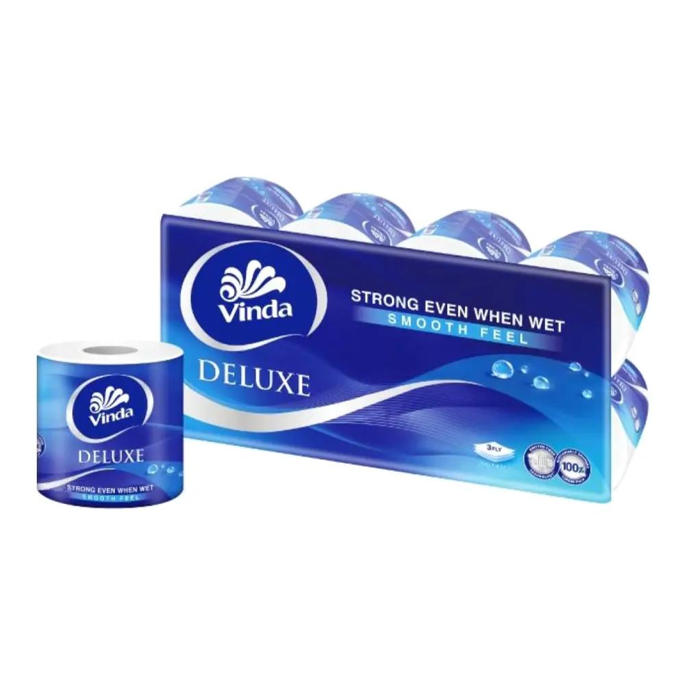 Giấy Vệ Sinh 3 Lớp, Deluxe, Smooth Feel Toilet Roll Paper, 8 Cuộn (138 x 104mm) - VINDA