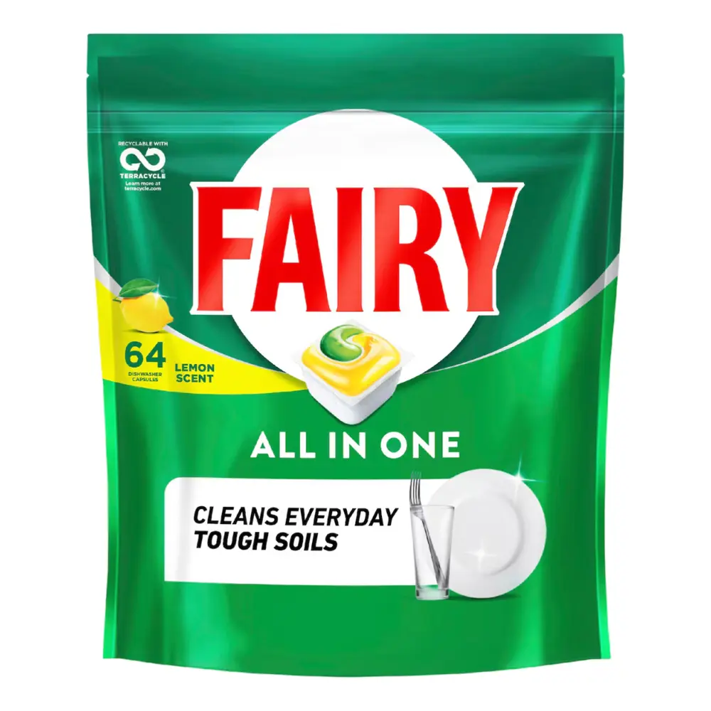 Viên Rửa Chén Bát Hương Chanh, All in One Dishwasher Capsules, Lemon Scent, 64 Viên (865g) - FAIRY