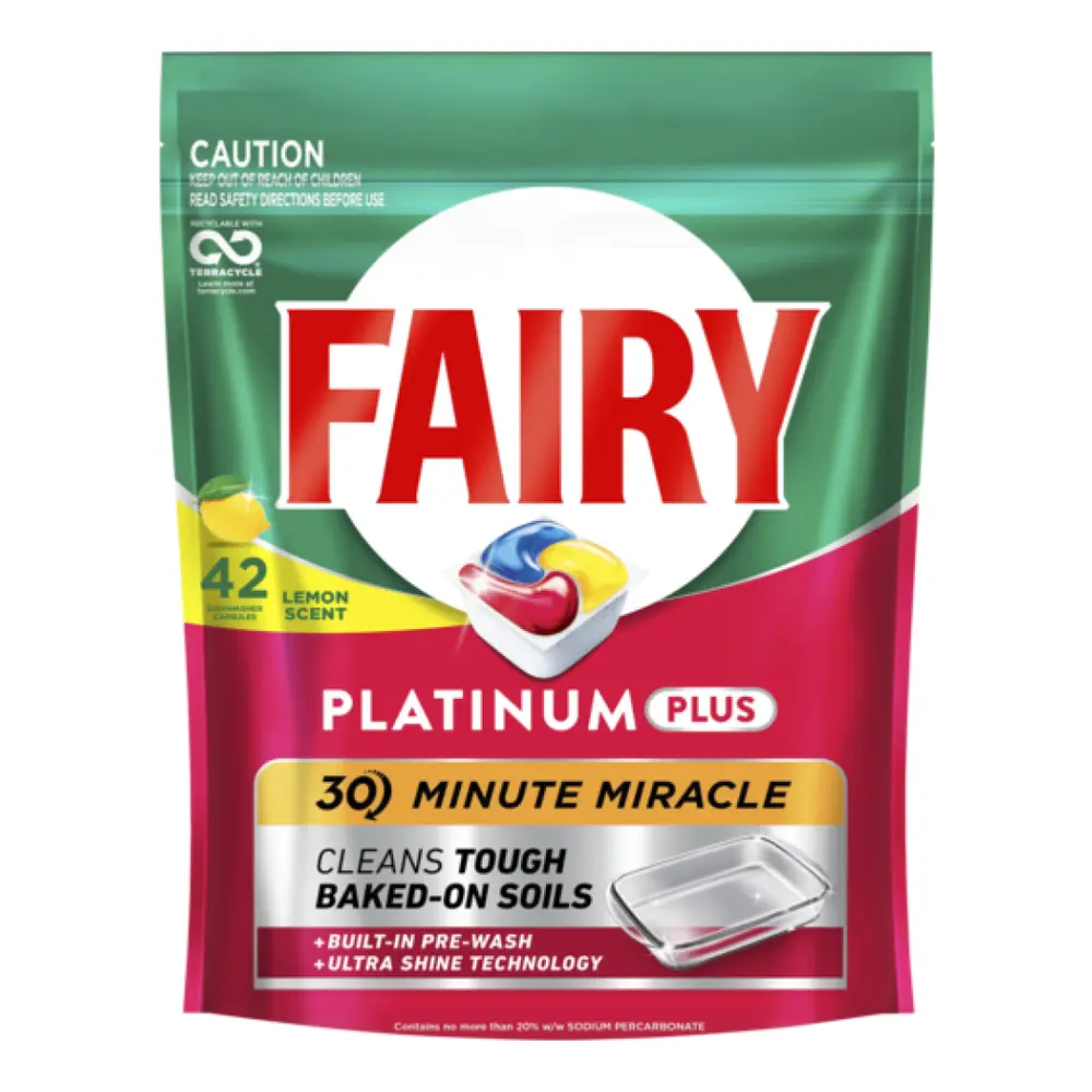 Viên Rửa Chén Bát Hương Chanh, Platinum Plus Dishwasher Capsules, Lemon Scent, 42 Viên (651g) - FAIRY