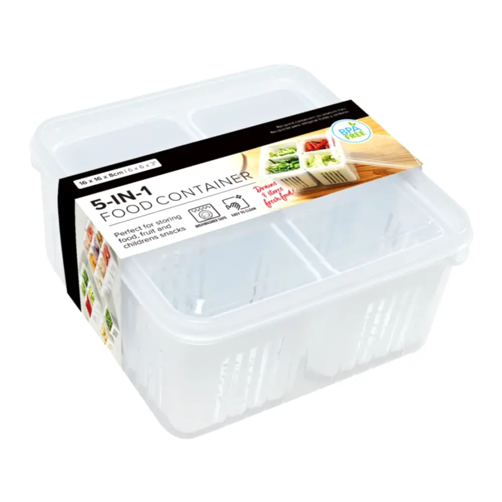 Hộp Nhựa Đựng Thực Phẩm 4 Ngăn, 5 in 1 Food Container, BPA Free (16 x 16 x 8cm) - UNCLE BILLS