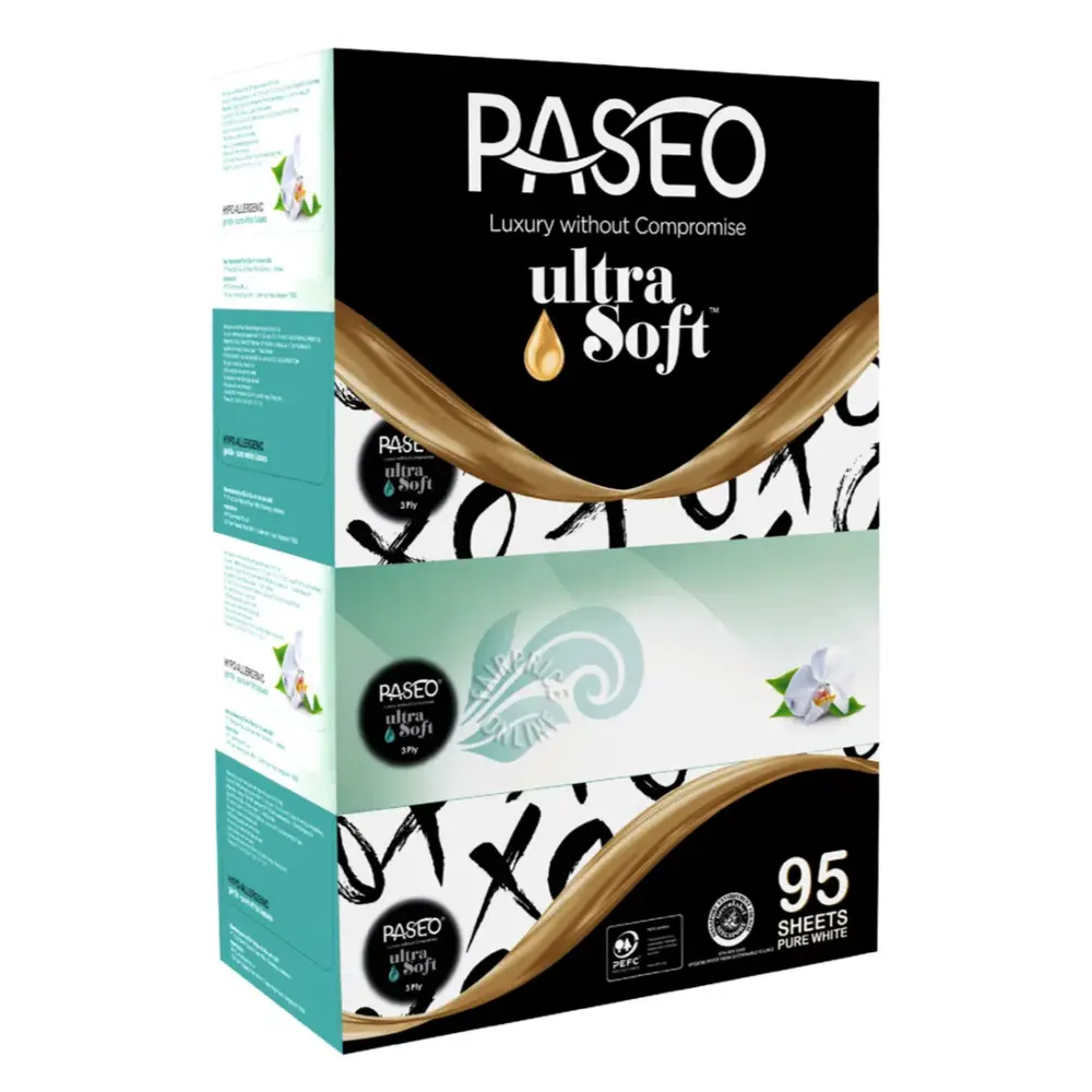 Khăn Giấy Lau Mặt 3 Lớp, Ultra Soft, Gentle Pure White Tissues, Hypo-Allergenic, 4 Hộp (19.5 x 21cm) - PASEO