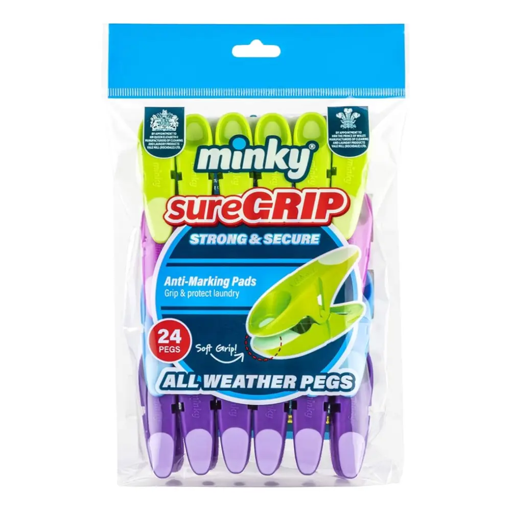 Kẹp Phơi Quần Áo, SureGrip, All-Weather Pegs with Anti-Marking Pads, 24 Cái (15 x 4 x 23cm) - MINKY