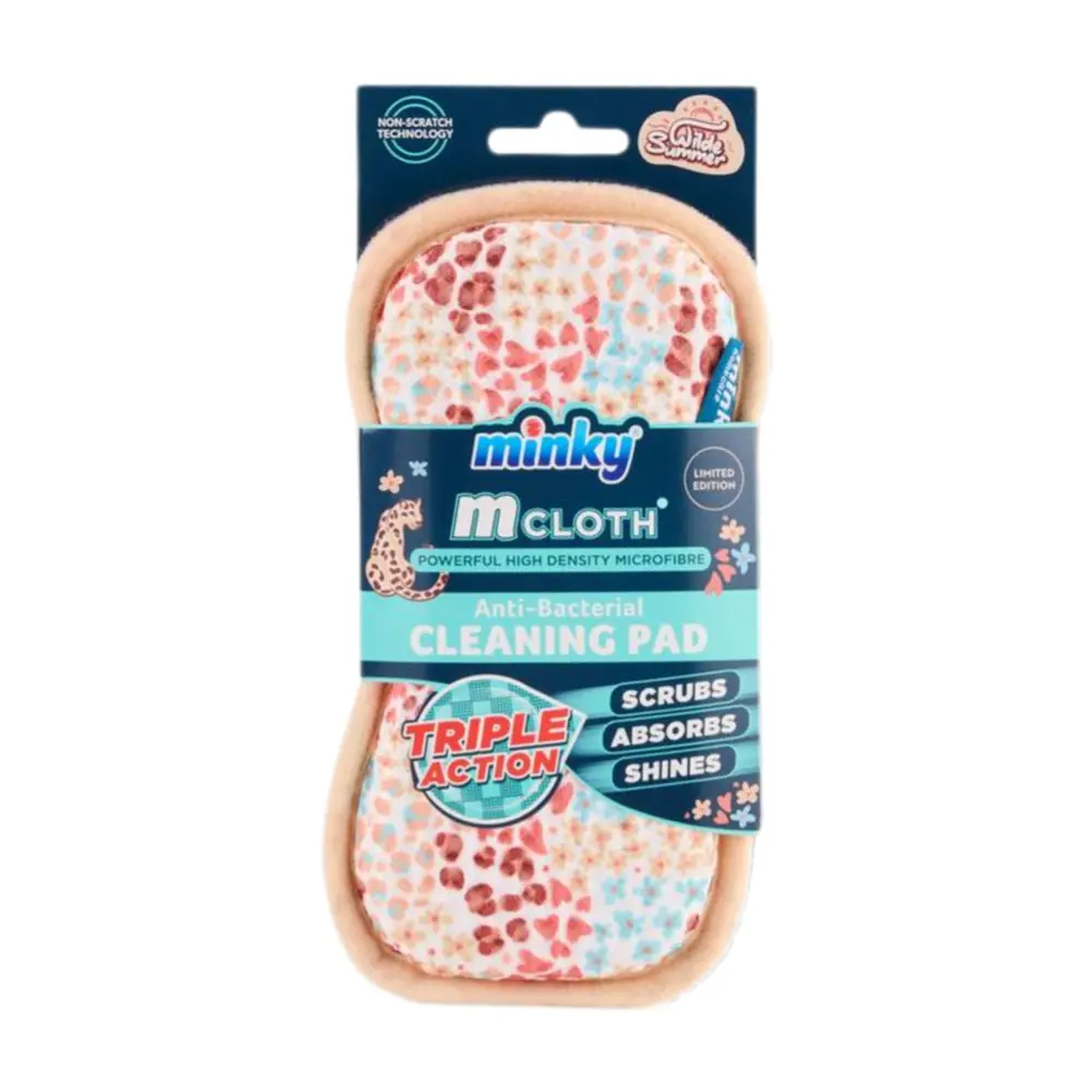 Miếng Lau Kháng Khuẩn, Mcloth, Powerful High Density Microfibre, Anti-Bacterial Cleaning Pad, Summer Safari (9.5 x 2.5 x 19cm) - MINKY