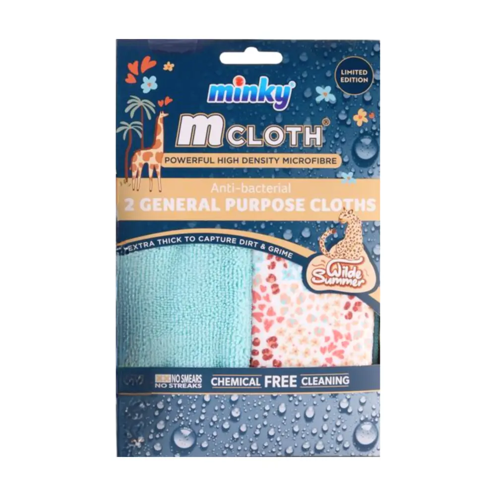 Khăn Lau Đa Dụng Kháng Khuẩn, Mcloth, Powerfull High Density Microfibre, Anti-bacterial General Purpose Cloths, Wilde Summer, 2 Cái (30 x 30cm) - MINKY