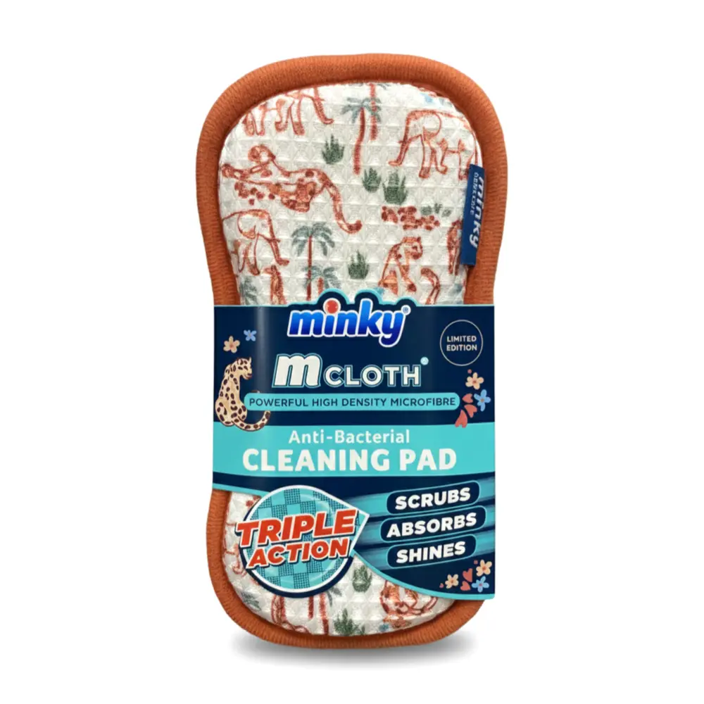 Miếng Lau Kháng Khuẩn, Mcloth, Powerful High Density Microfibre, Anti-bacterial Cleaning Pad, Animal Print (9.5 x 2.5 x 19cm) - MINKY
