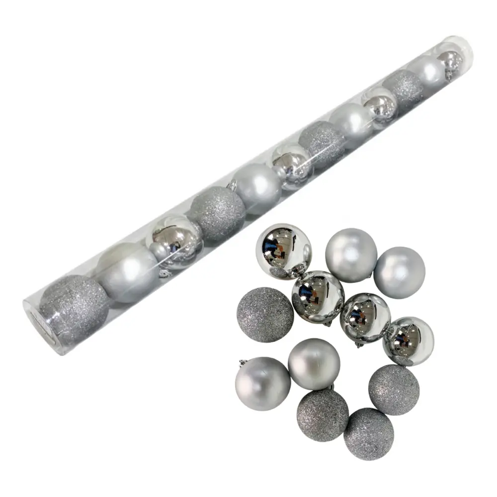 Quả Châu Trang Trí Giáng Sinh Màu Bạc, 12 Pack Silver Baubles (50mm) - UNCLE BILLS