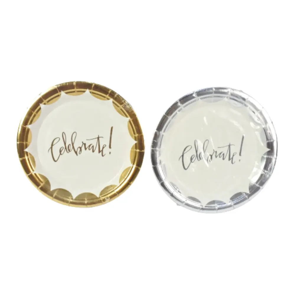 Đĩa Giấy Họa Tiết Trang Trí Bàn Tiệc (Nhiều Mẫu), Foil Celebrate Plates, 8 Cái (18cm) - UNCLE BILLS