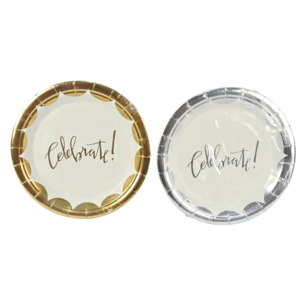 Đĩa Giấy Nhôm Ăn Tiệc (Nhiều Màu), Foil Celebrate Plates, 8 Cái (23cm) - UNCLE BILLS