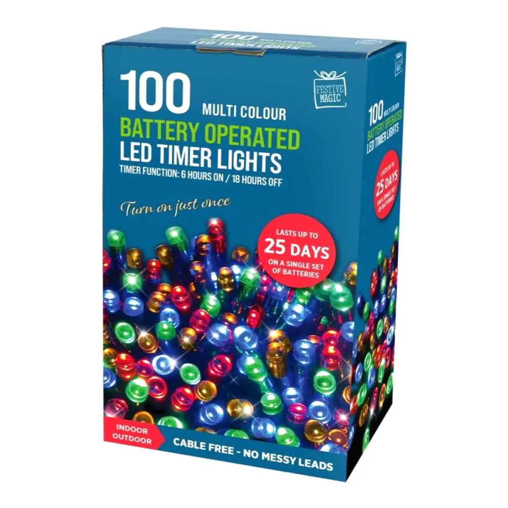 Đèn Led Hẹn Giờ Nhiều Màu, 100 Multi Colour Battery Operated LED Timer Lights (5.94m) - UNCLE BILLS