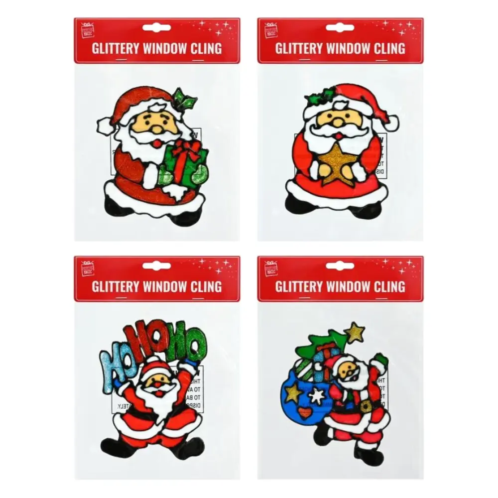 Hình Dán Cửa Sổ Ông Già Noel Lấp Lánh (Nhiều Mẫu), Glittery Window Cling, Santa Claus (18cm) - UNCLE BILLS