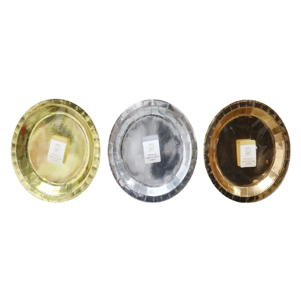 Đĩa Giấy Màu Kim Loại (Nhiều Mẫu), Metallic Party Plates, 8 Cái (18cm) - UNCLE BILLS