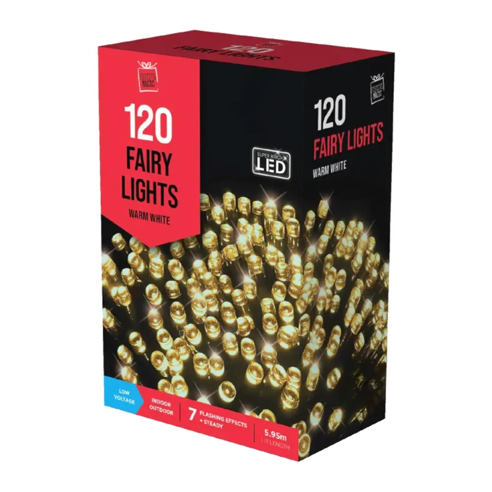 Đèn LED Nhấp Nháy Ánh Sáng Trắng Ấm, 120 Fairy Lights with 7 Flashing Effects, Warm White (5.95m) - UNCLE BILLS