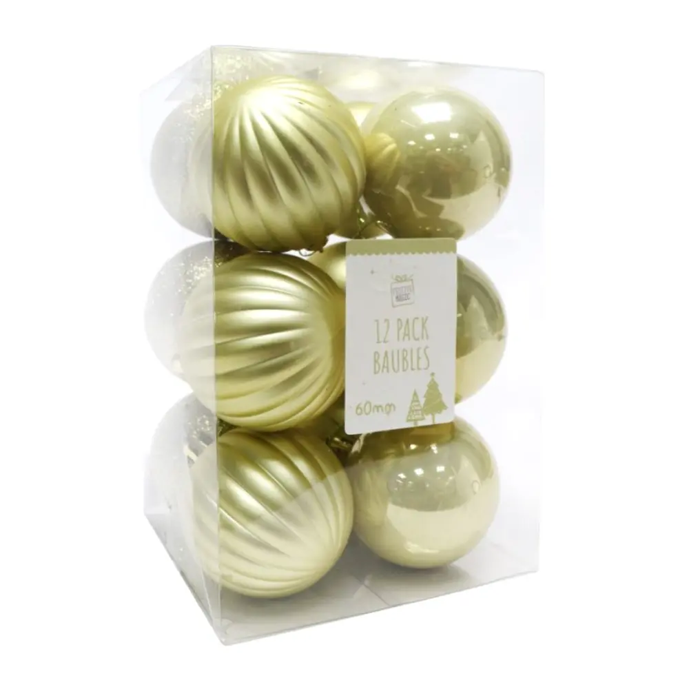 Quả Châu Trang Trí Giáng Sinh Màu Vàng, 12 Pack Champagne Baubles (60mm) - UNCLE BILLS