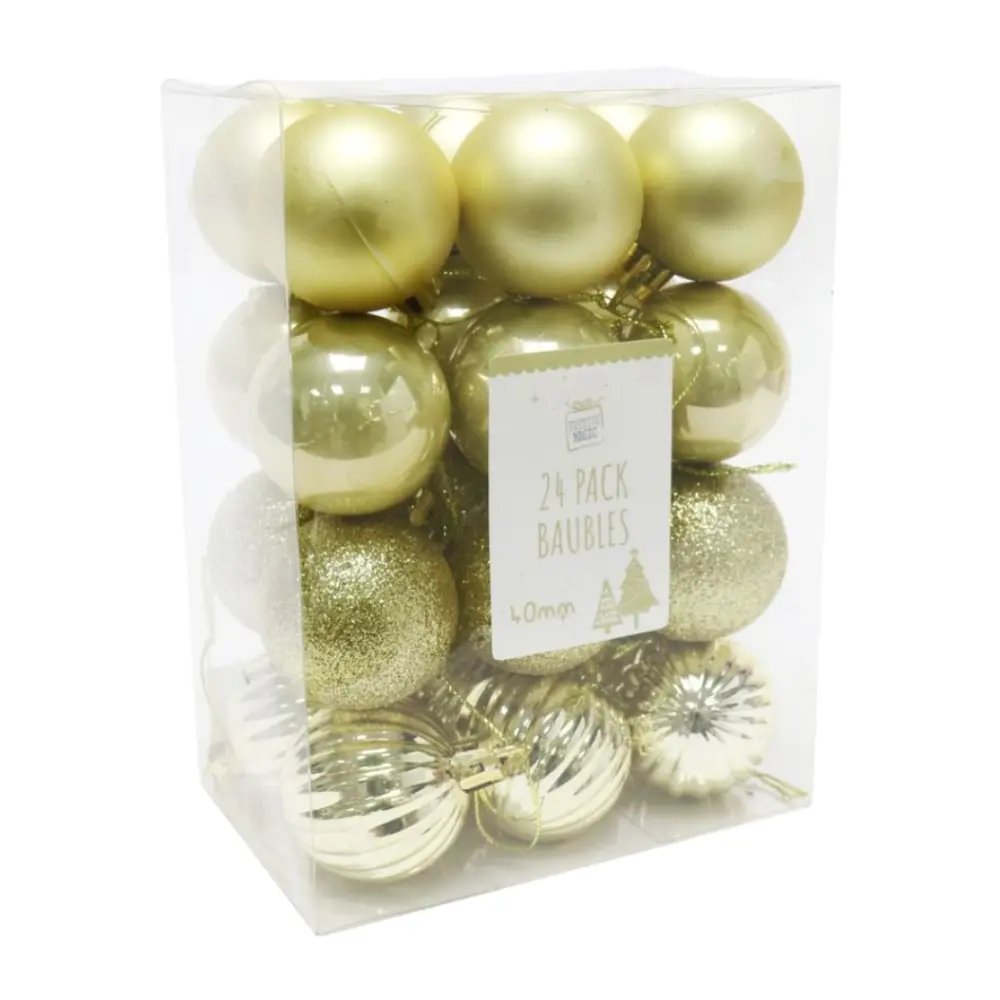 Quả Châu Trang Trí Giáng Sinh Màu Vàng, 24 Pack Champagne Baubles (40mm) - UNCLE BILLS