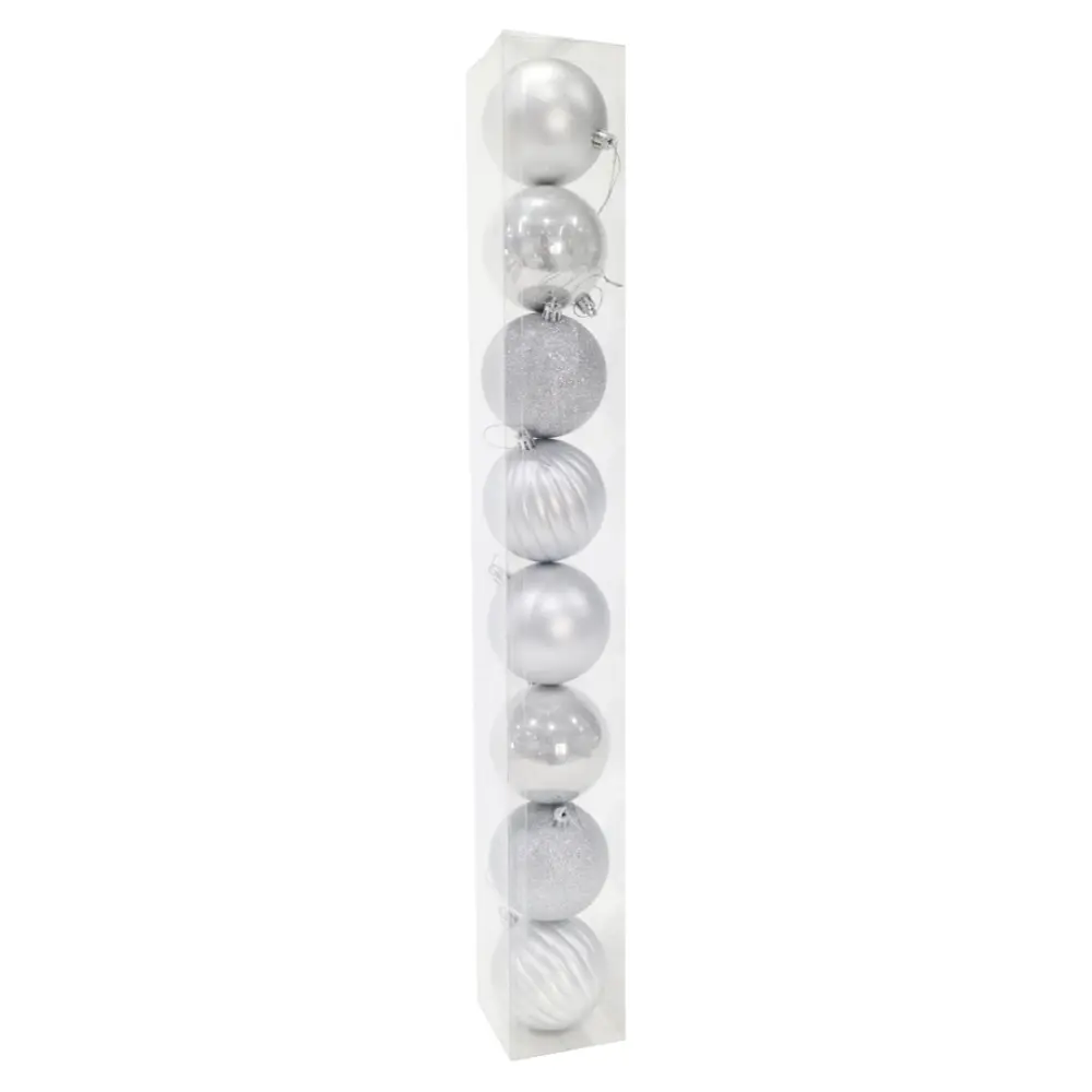 Quả Châu Trang Trí Giáng Sinh Màu Bạc, 8 Pack Silver Baubles (80mm) - UNCLE BILLS