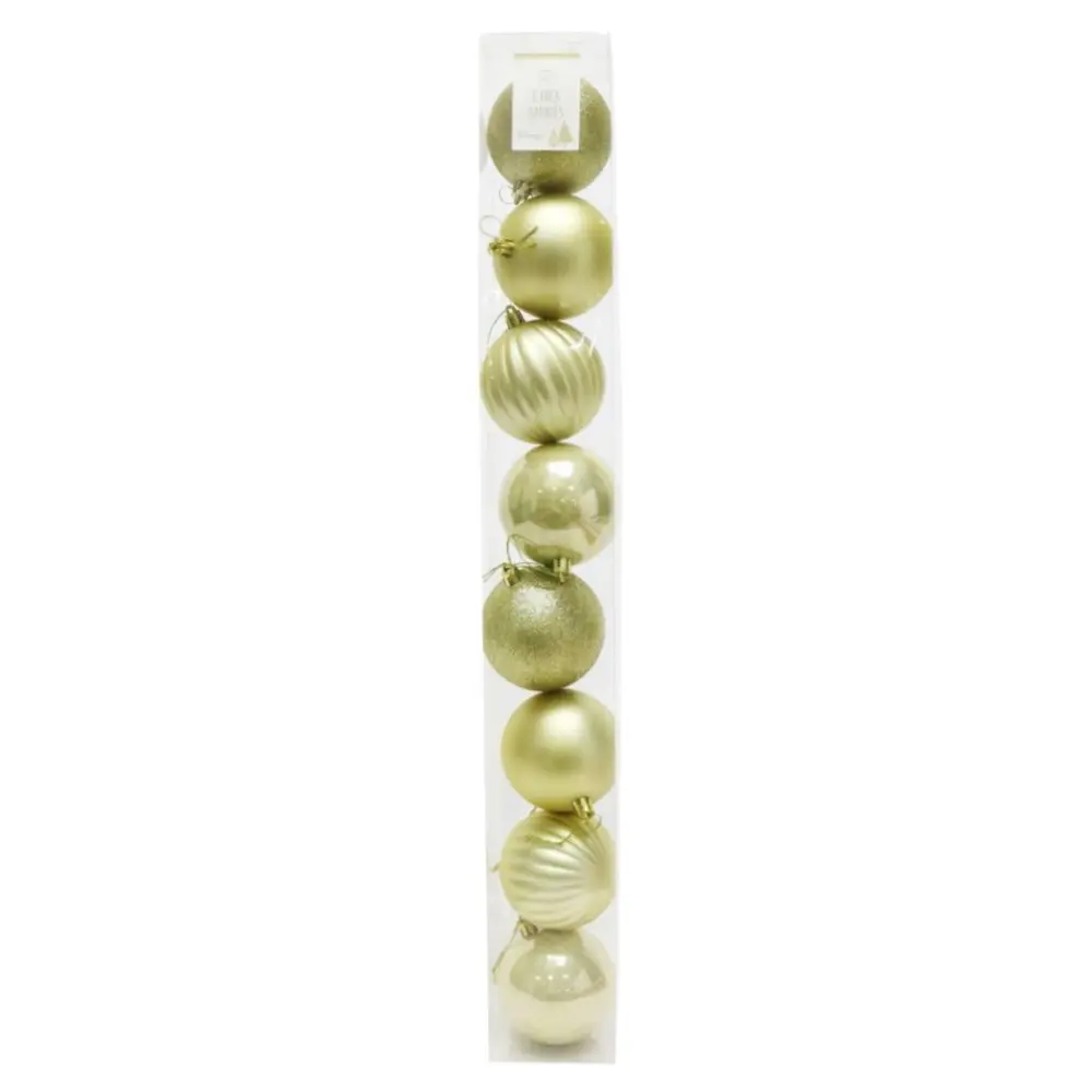 Quả Châu Trang Trí Giáng Sinh Màu Vàng, 8 Pack Champagne Baubles (80mm) - UNCLE BILLS
