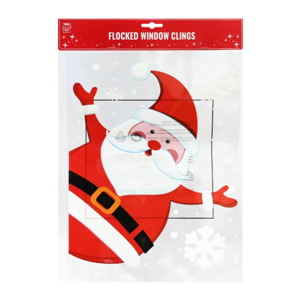 Hình Dán Cửa Sổ Ông Già Noel & Bông Tuyết, Flocked Window Clings, Santa & Snowflakes - UNCLE BILLS