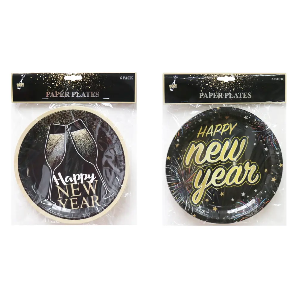 Đĩa Giấy Năm Mới (Nhiều Mẫu), Happy New Year Paper Plates, 6 Cái (23cm) - UNCLE BILLS