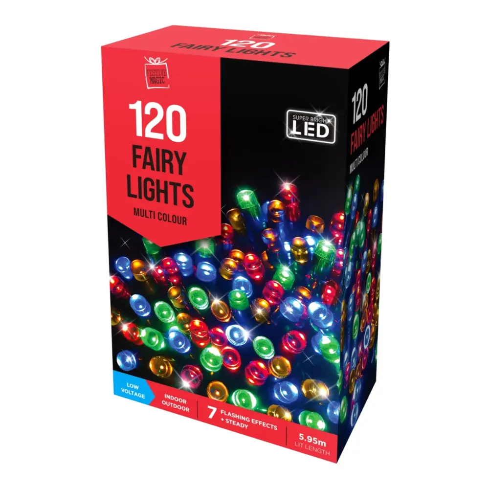 Đèn LED Nhấp Nháy Nhiều Màu, 120 Fairy Lights with 7 Flashing Effects, Multi Colour (5.95m) - UNCLE BILLS
