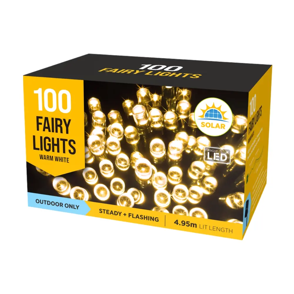 Đèn LED Năng Lượng Mặt Trời Nhấp Nháy Màu Trắng Ấm, 100 Solar Fairy Lights with Flashing Effect, Warm White (4.95m) - UNCLE BILLS