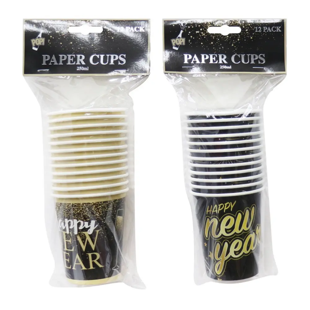 Cốc Giấy Họa Tiết Năm Mới (Nhiều Mẫu), Happy New Year Paper Cups, 12 Cái (250ml) - UNCLE BILLS