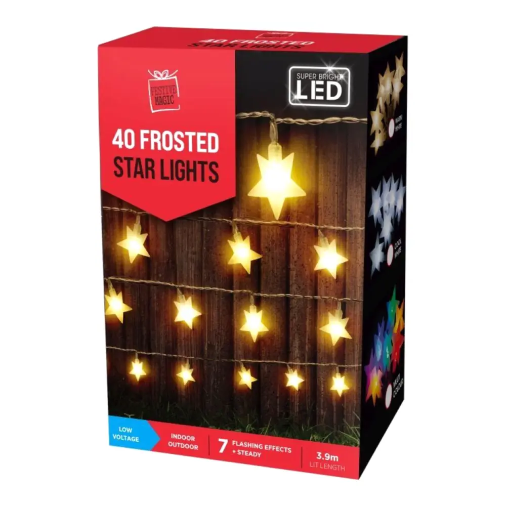 Đèn LED Nhấp Nháy Hình Ngôi Sao, 40 Frosted Star Lights with 7 Flashing Effects (3.9m) - UNCLE BILLS