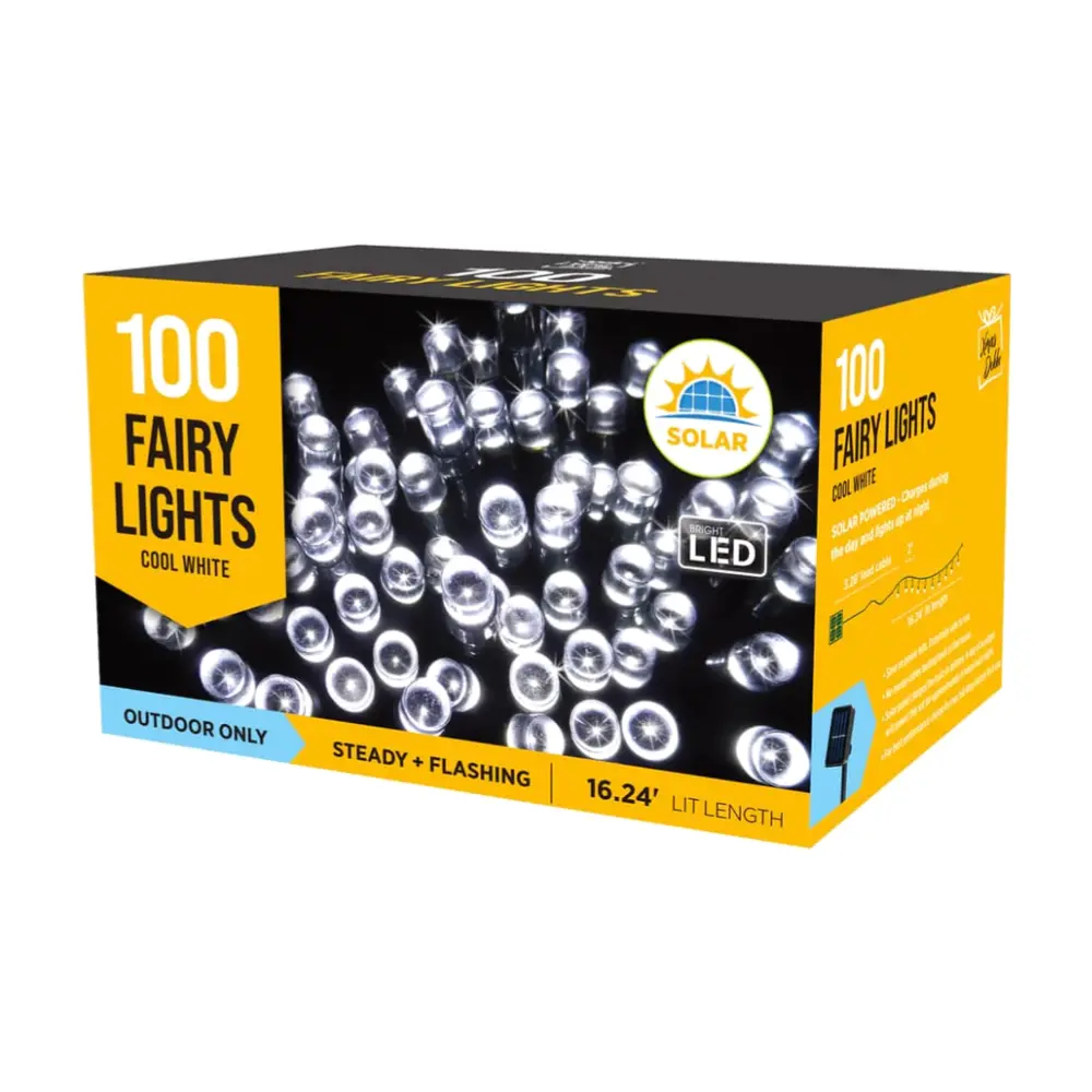 Đèn LED Năng Lượng Mặt Trời Nhấp Nháy Màu Trắng Lạnh, 100 Solar Fairy Lights with Flashing Effects, Cool White (4.95m) - UNCLE BILLS