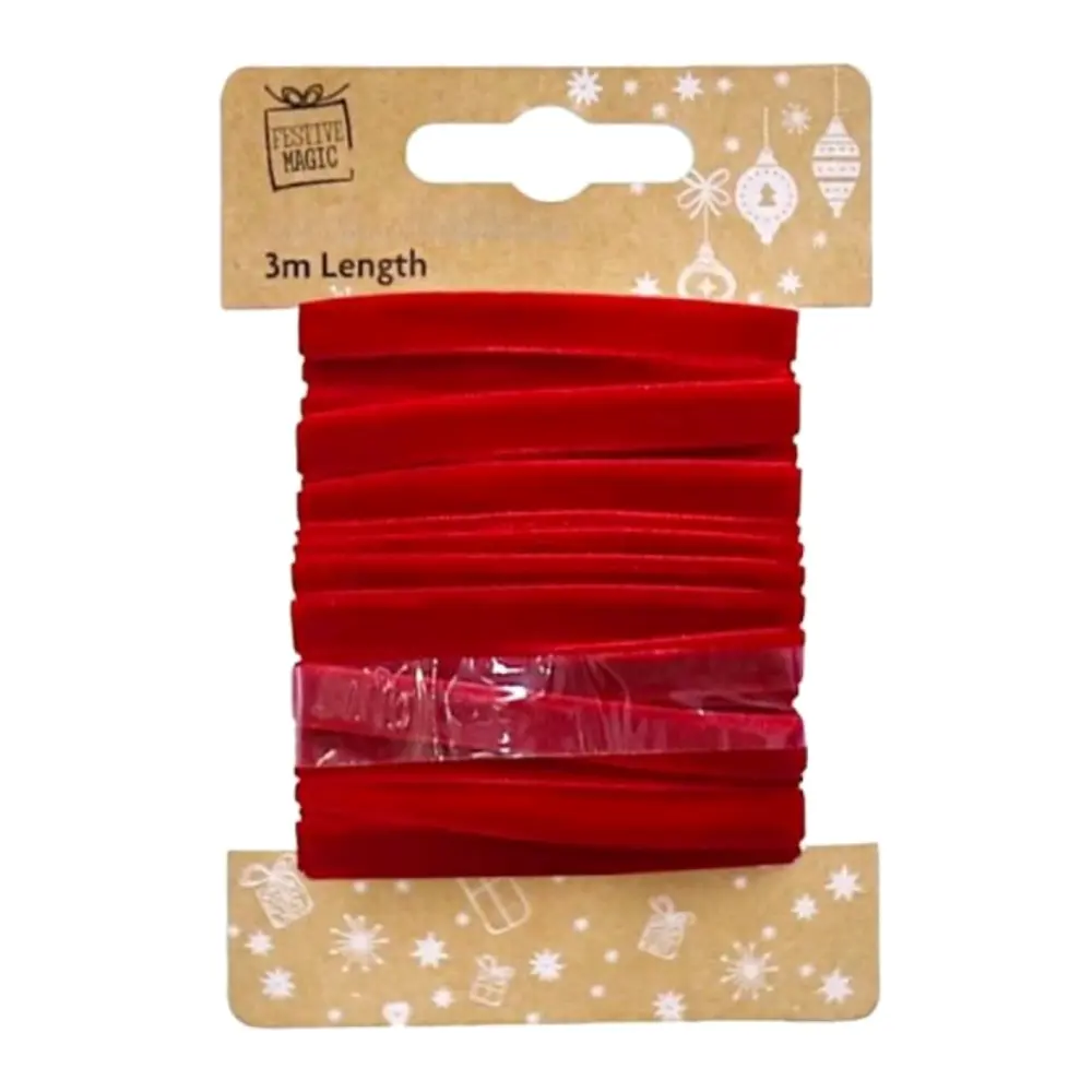 Dây Ruy Băng Nhung Đỏ, Red Velveteen Ribbon (3m) - UNCLE BILLS