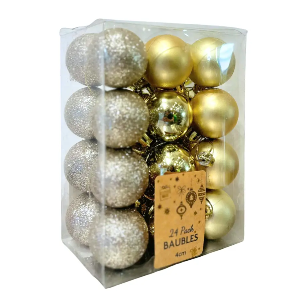 Quả Châu Trang Trí Giáng Sinh Màu Vàng, 24 Pack Christmas Gold Baubles (4cm) - UNCLE BILLS