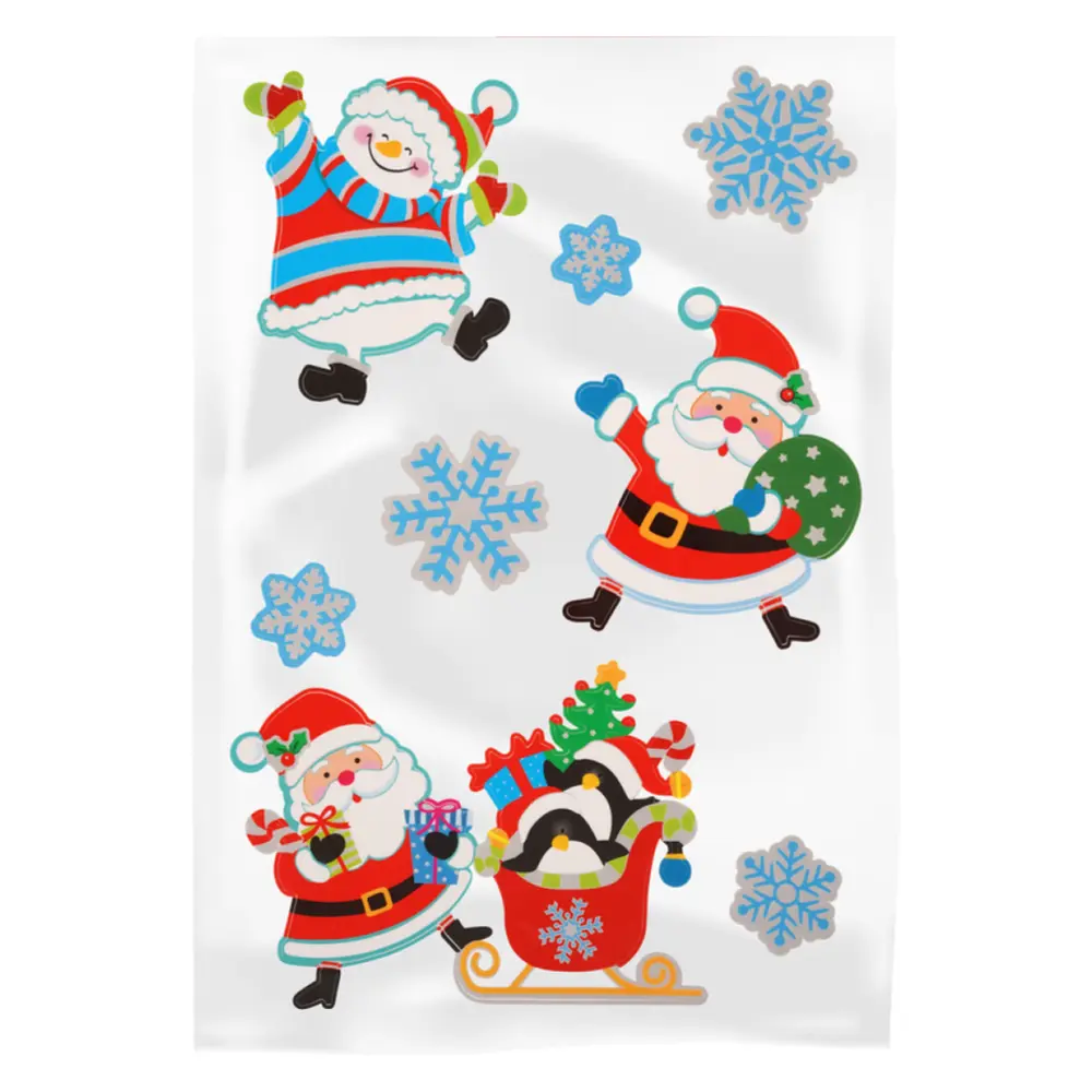 Stickers Họa Tiết Noel Bằng Nhựa, Laser Window Clings, Santa & Snowman - UNCLE BILLS