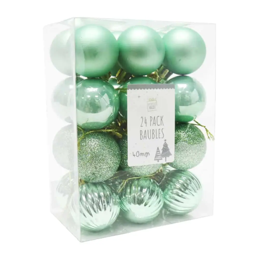 Quả Châu Trang Trí Giáng Sinh Màu Xanh Lá, 24 Pack Sage Green Baubles (40mm) - UNCLE BILLS