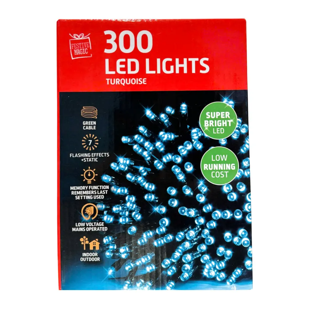 Dây Đèn Led Màu Xanh Ngọc, 300 LED Lights, Turquoise (14.95m) - UNCLE BILLS