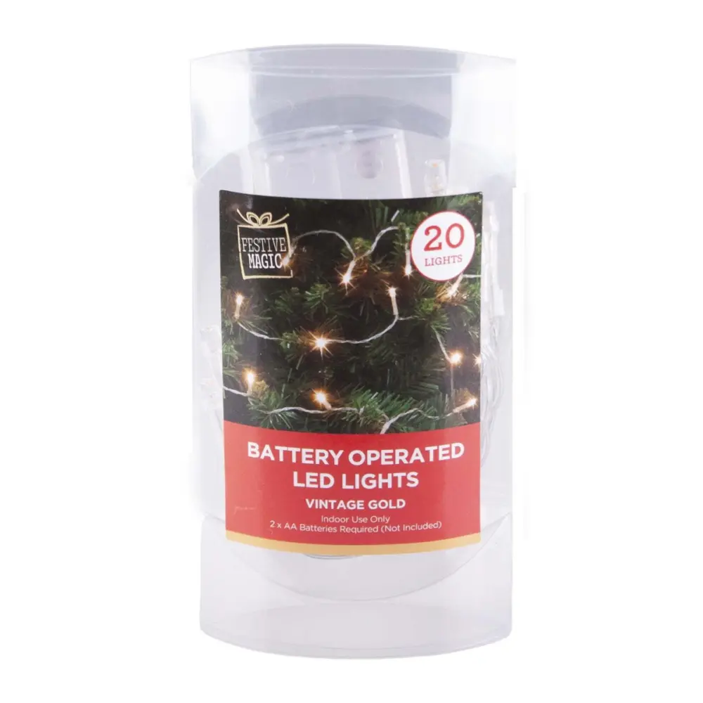 Dây Đèn Led Vàng Cổ Điển, 20 Battery Operated LED Lights, Vintage Gold (1.9m) - UNCLE BILLS
