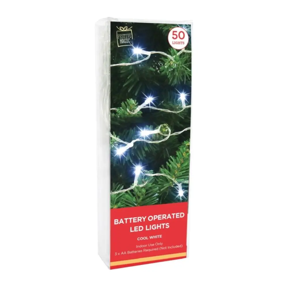 Dây Đèn Led Trắng Lạnh, 50 Battery Operated LED Lights, Cool White (4.9m) - UNCLE BILLS