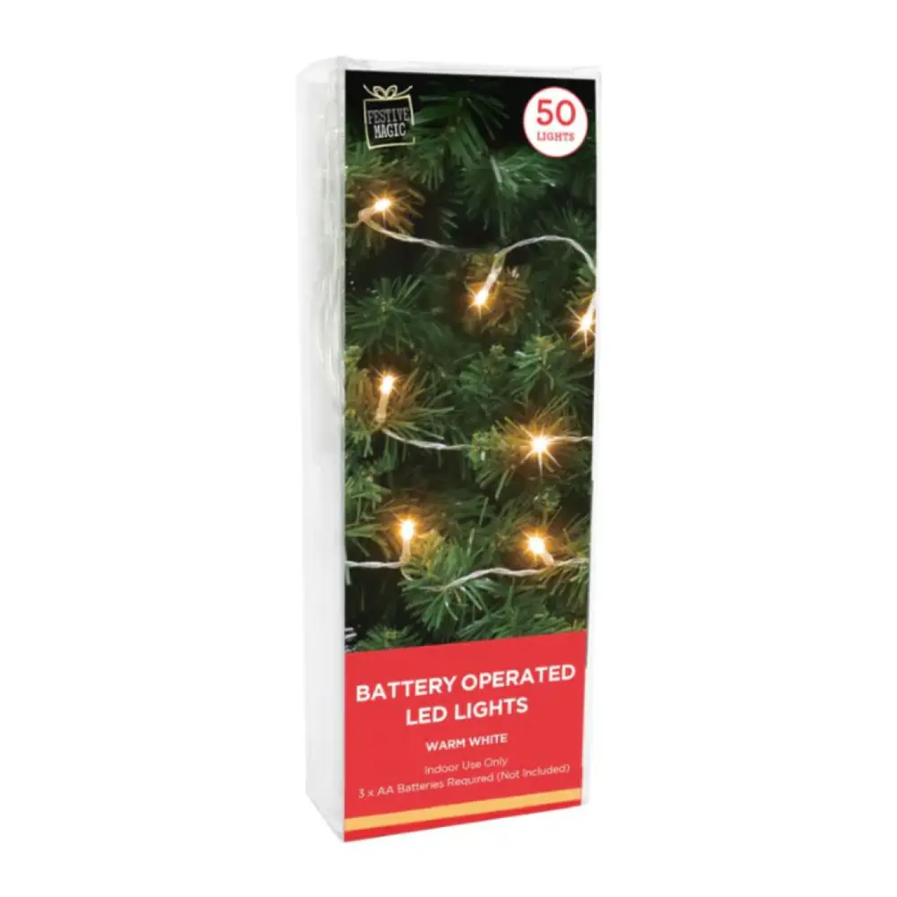 Dây Đèn Led Trắng Ấm, 50 Battery Operated Led Lights, Warm White (4.9m) - UNCLE BILLS