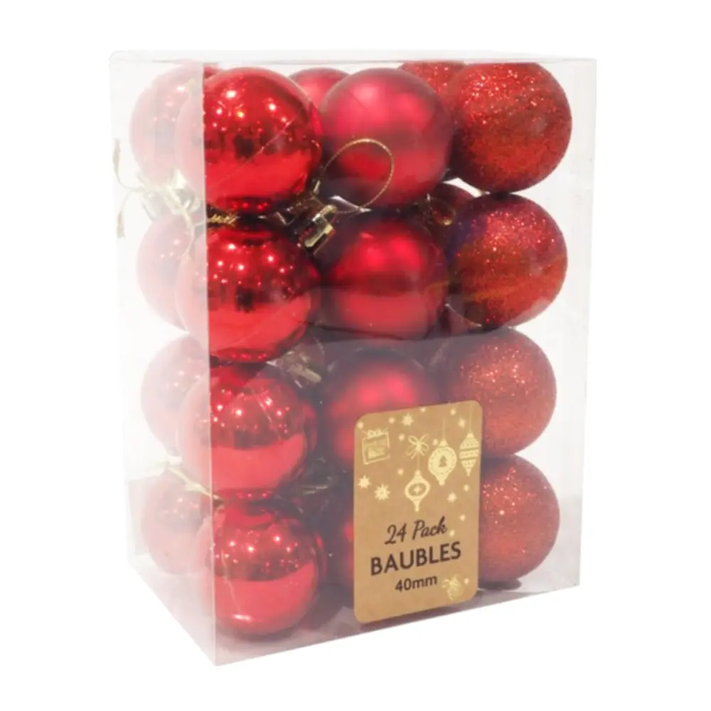 Quả Châu Trang Trí Giáng Sinh Màu Đỏ, 24 Pack Red Baubles (40mm) - UNCLE BILLS
