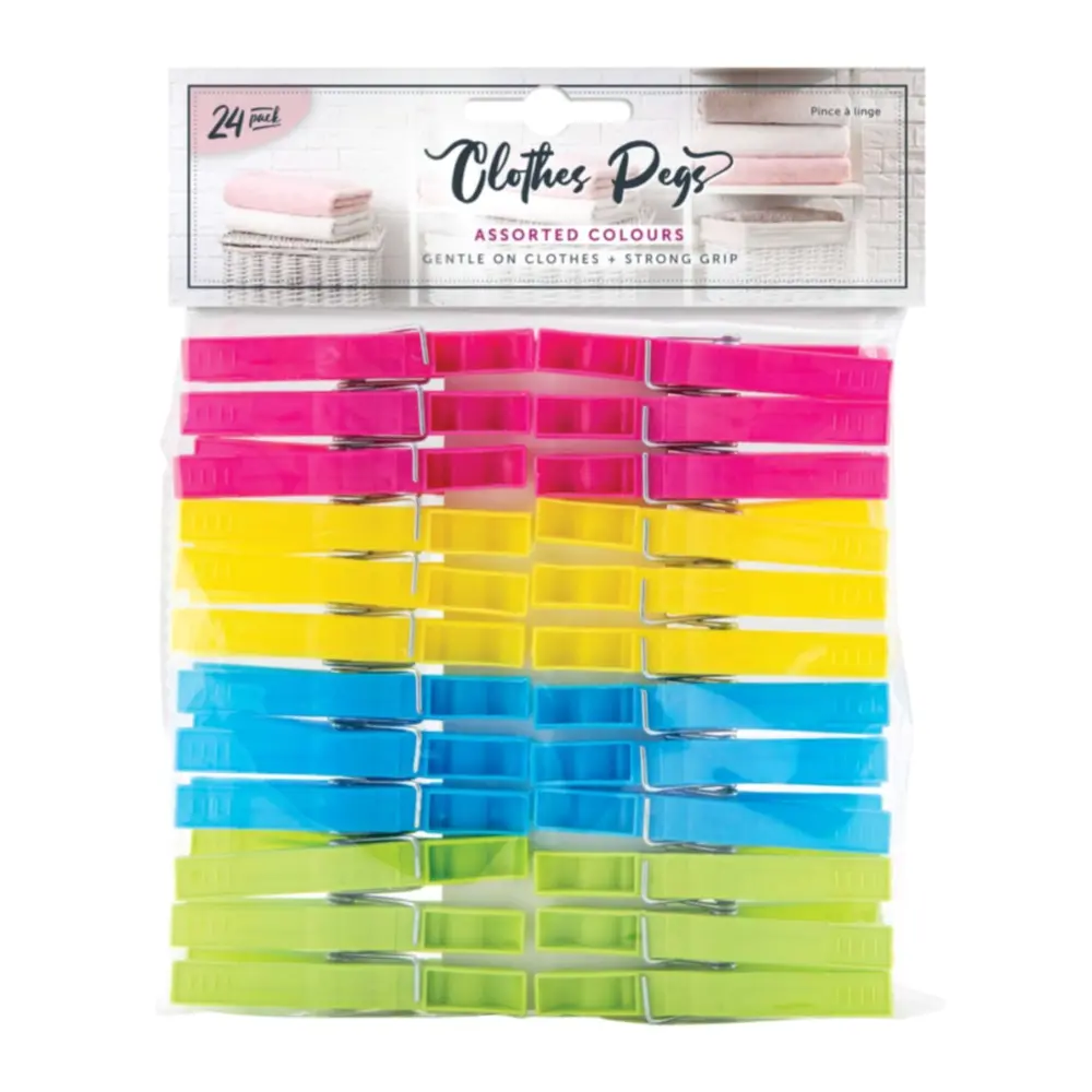 Kẹp Quần Áo Nhựa, Assorted Colours Clothes Pegs, 24 Cái - UNCLE BILLS