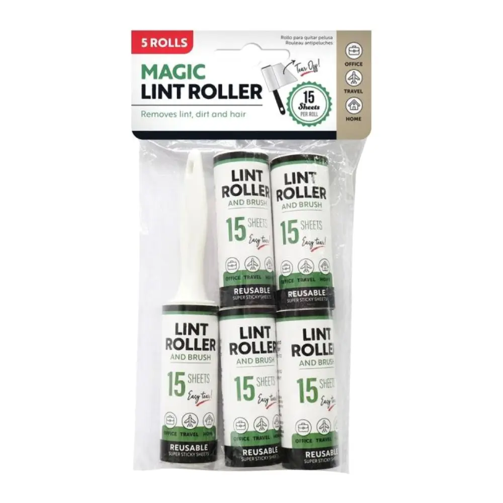 Cây Lăn Bụi, Xơ Vải & Lông, Mini Travel Magic Lint Roller & Brush, 5 Cuộn - UNCLE BILLS