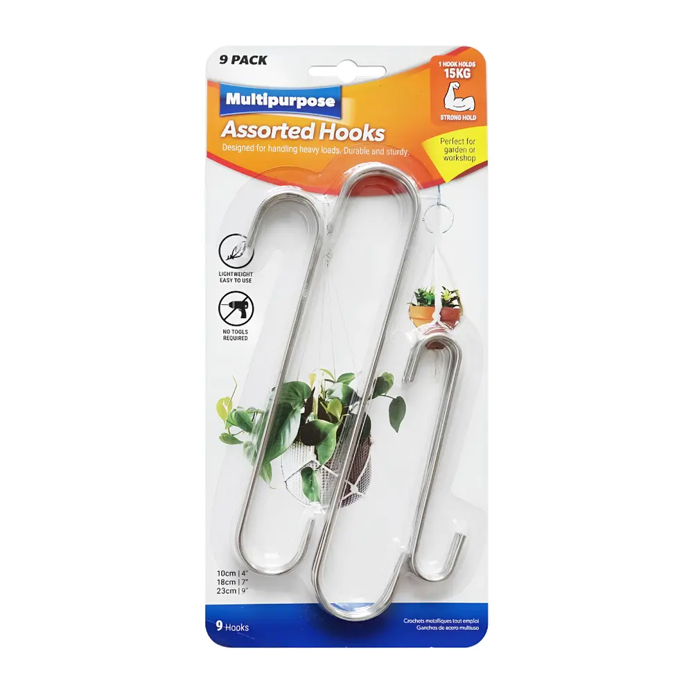 Bộ Móc Hình Chữ S Dài, Multipurpose Assorted Hooks, Long S-Shape, Holds 15kg, 9 Móc (10, 18, 23cm) - UNCLE BILLS