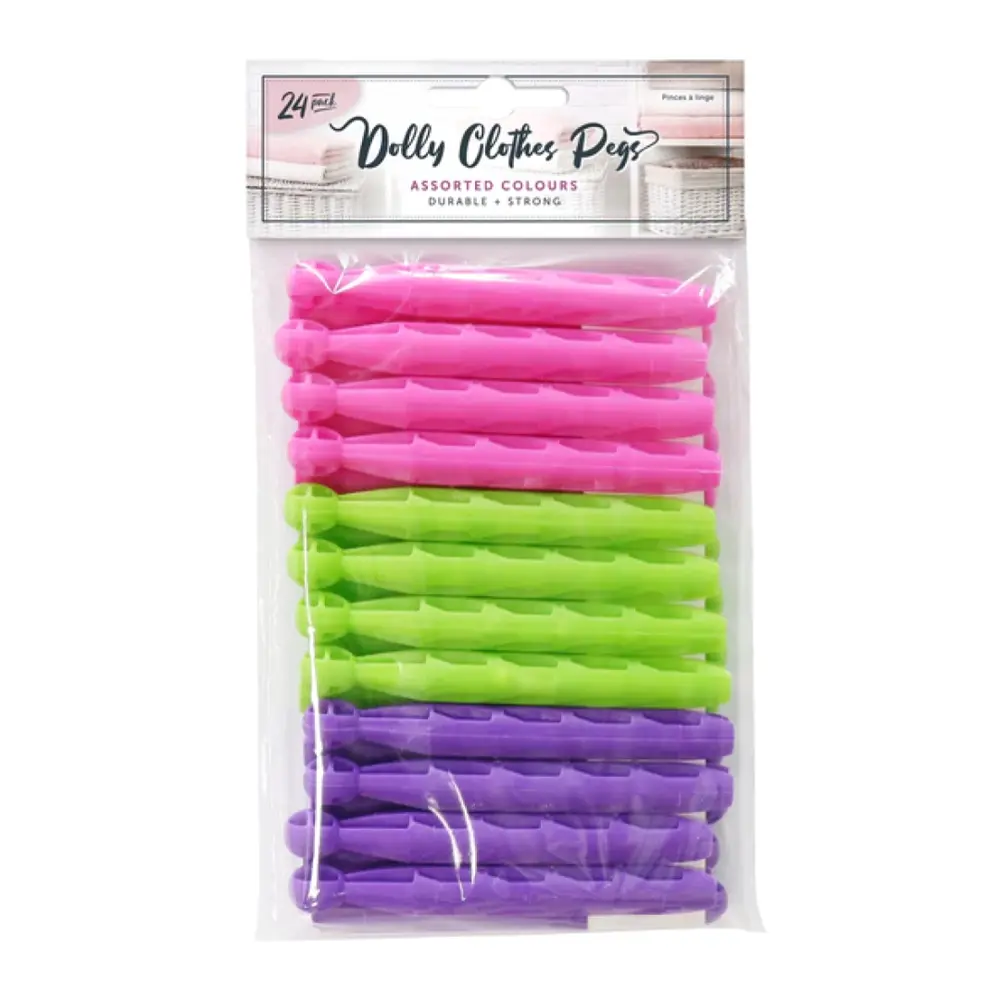Kẹp Quần Áo Nhựa Đầu Tròn, Assorted Colours Dolly Clothes Pegs, 24 Cái - UNCLE BILLS