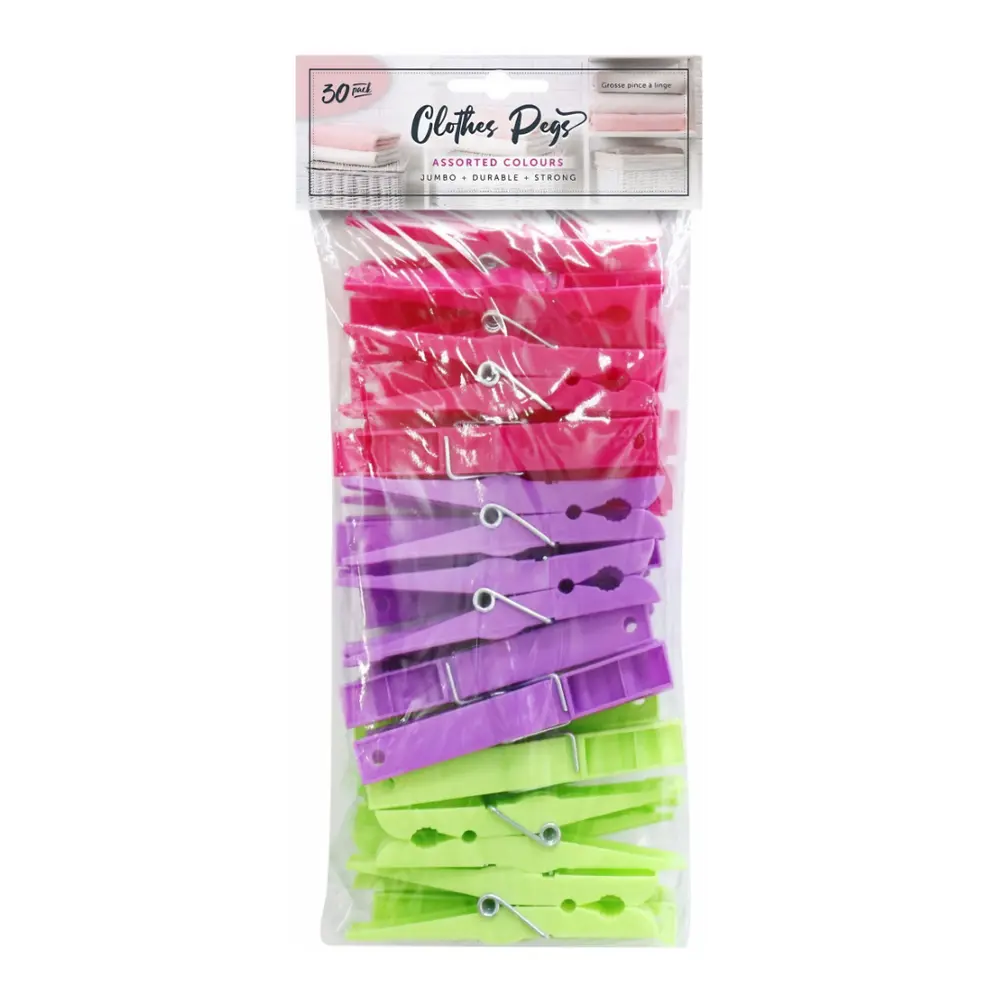 Kẹp Quần Áo Nhiều Màu, Jumbo Clothes Pegs, Assorted Colours, 30 Cái - UNCLE BILLS