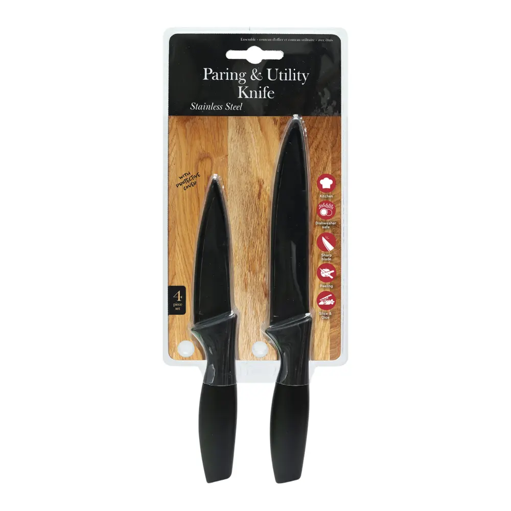 Dao Gọt & Dao Đa Năng Có Nắp Đậy, Stainless Steel Paring & Utility Knife with Protective Cover, 2 Cái - UNCLE BILLS