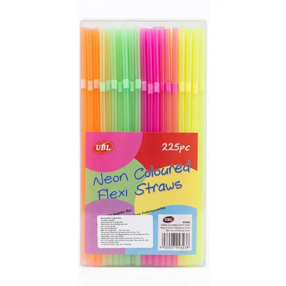 Ống Hút Nhiều Màu, Neon Coloured Flexi Straws, 225 Cái (210 x 5mm) - UNCLE BILLS