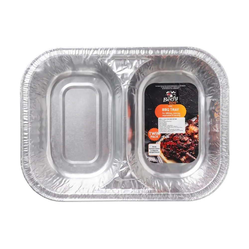 Khay Nhôm Nướng Thực Phẩm 2 Ngăn, Twin Foil BBQ Tray (32 x 35 x 6.5cm) - BEEFY BOY