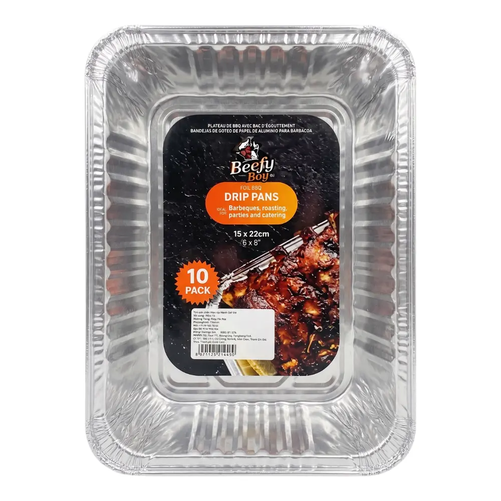 Khay Giấy Bạc Nướng Thực Phẩm, Foil BBQ Drip Pans, 10 Cái (15 x 22cm) - BEEFY BOY