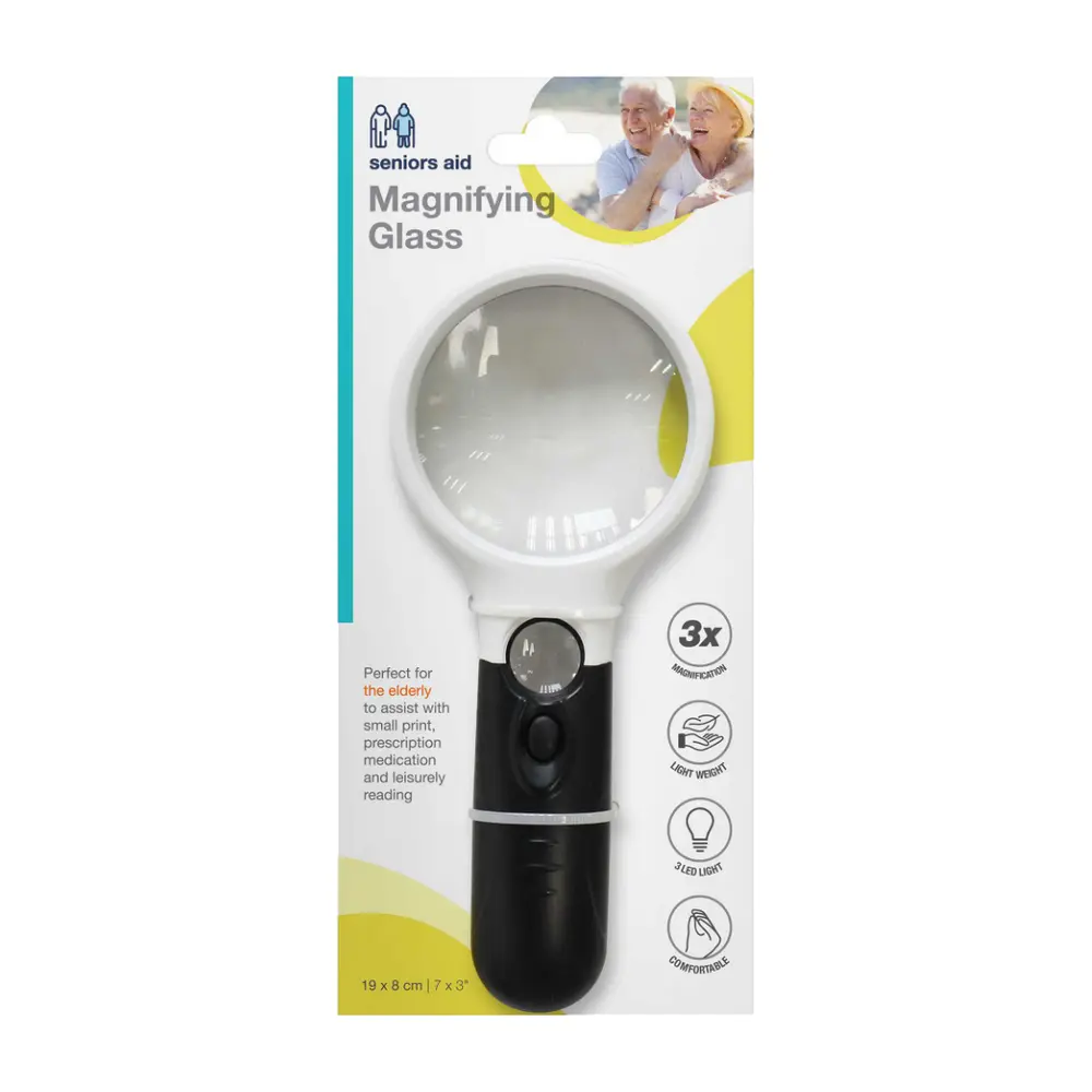 Kính Lúp Có Đèn Pin, Seniors Aid, Magnifying Glass with 3 Battery Operated LED Light (19 x 8cm) - UNCLE BILLS