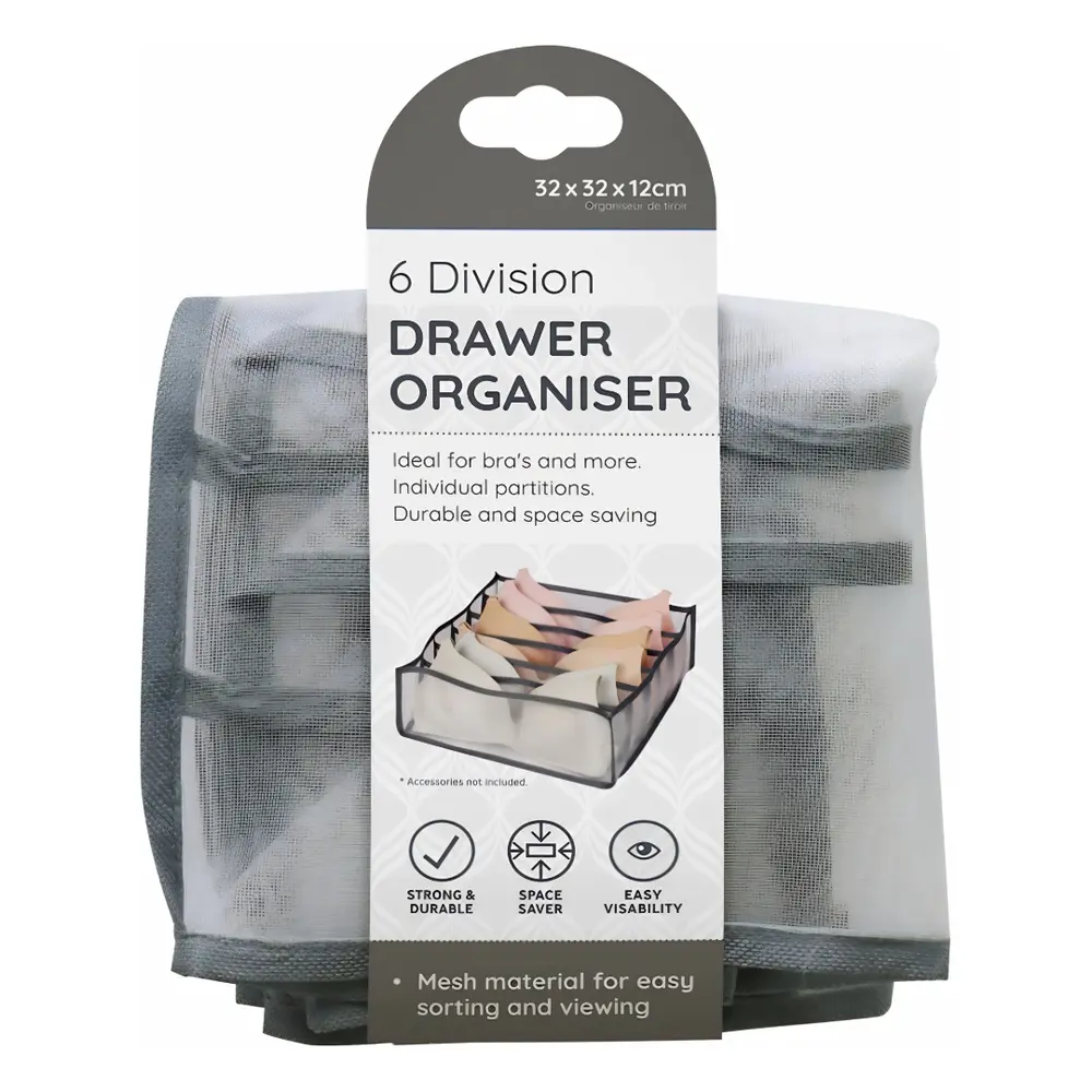 Khay Đựng Quần Áo & Xếp Đồ Lót Chia 6 Ngăn, 6 Division Drawer Organiser (32 x 32 x 12cm) - UNCLE BILLS