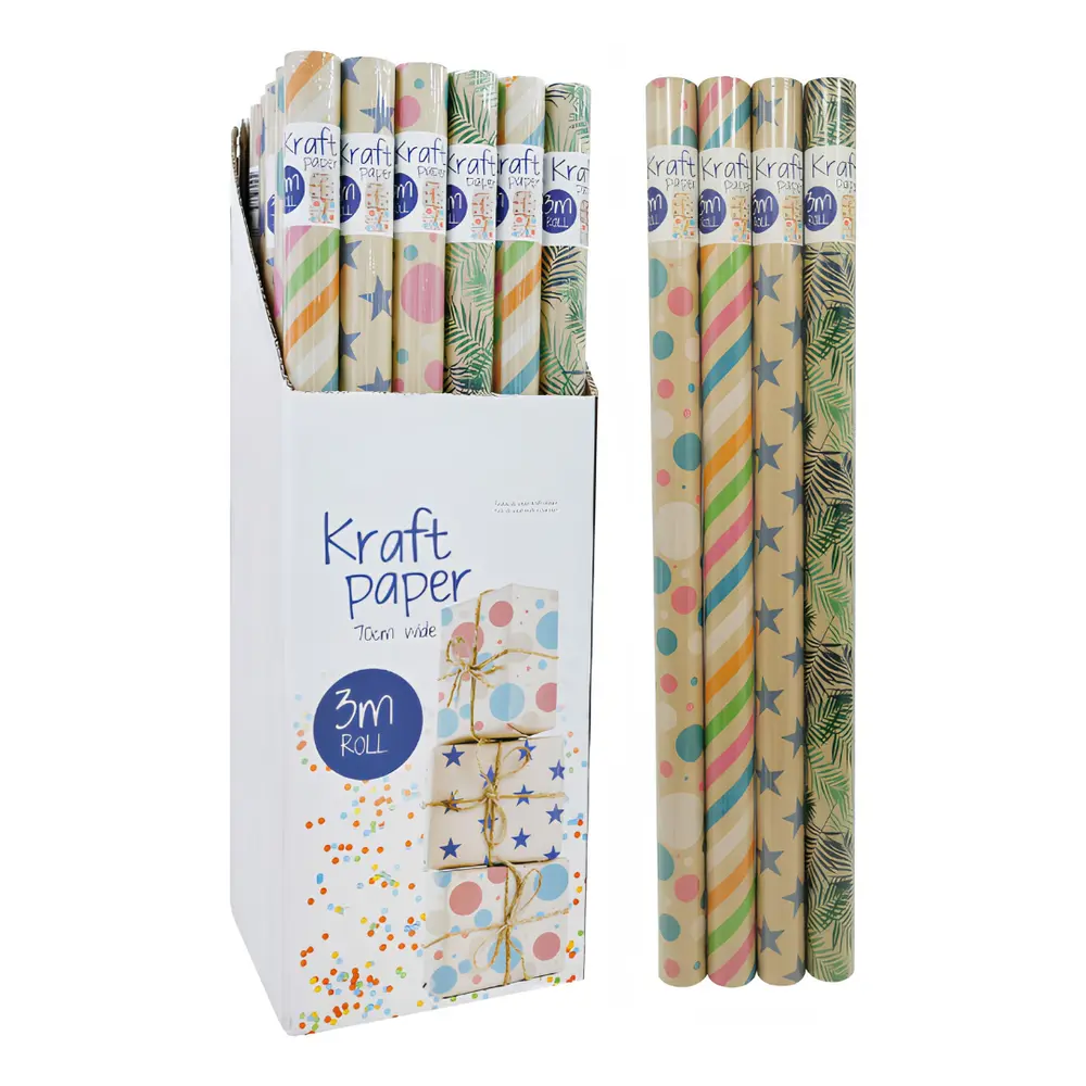 Giấy In Họa Tiết Gói Quà (Nhiều Mẫu), Printed Kraft Paper Roll (3m x 70cm) - UNCLE BILLS