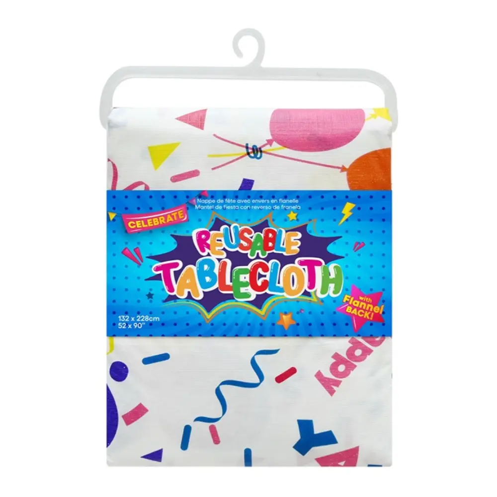 Khăn Trải Bàn Tiệc, Reusable Party Tablecloth with Flannel Back, Happy Birthday (132 x 228cm) - UNCLE BILLS