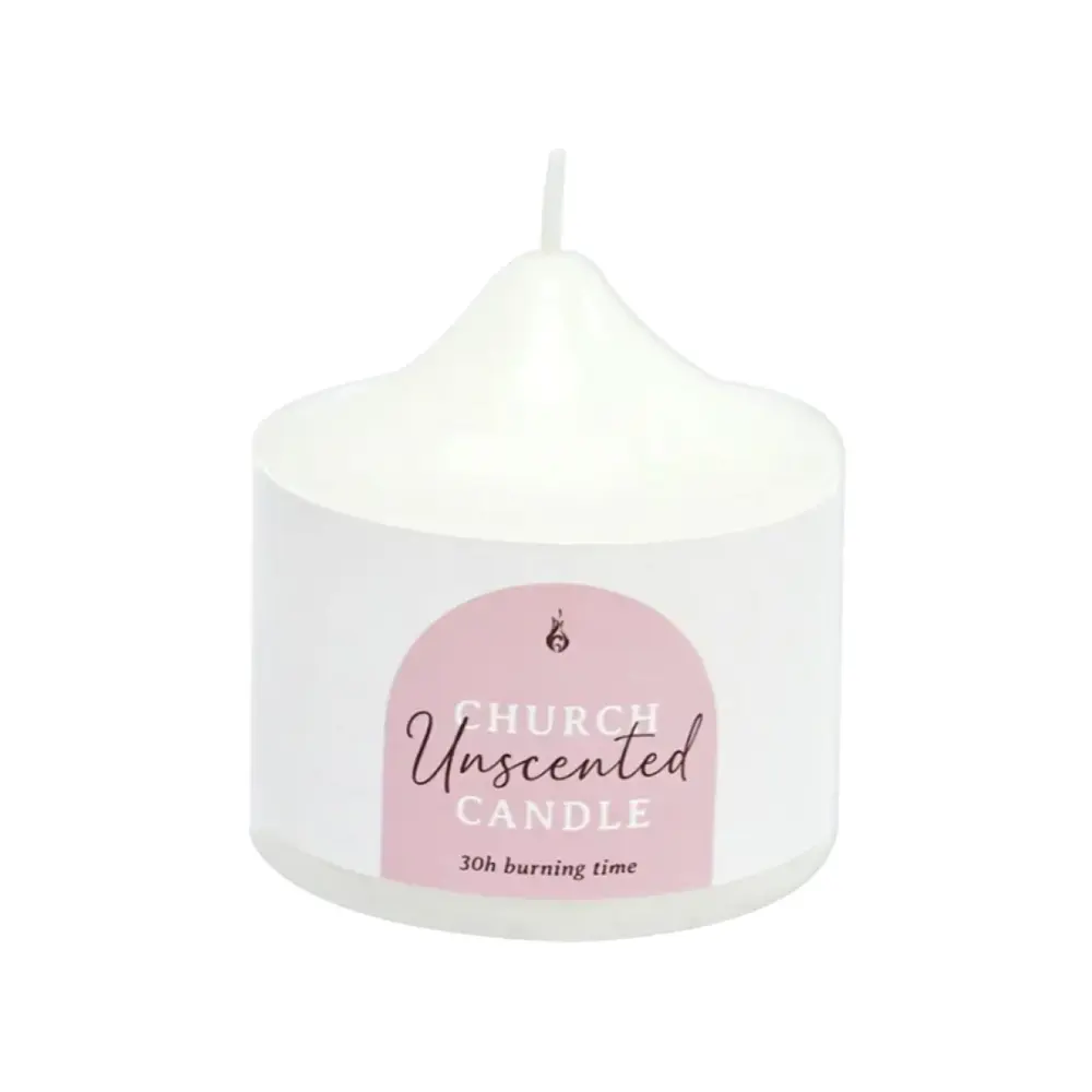 Nến Trụ Trắng Nhà Thờ Không Mùi, White Church Unscented Candle, 30h Burning Time (7.5 x 7.5cm) - UNCLE BILLS